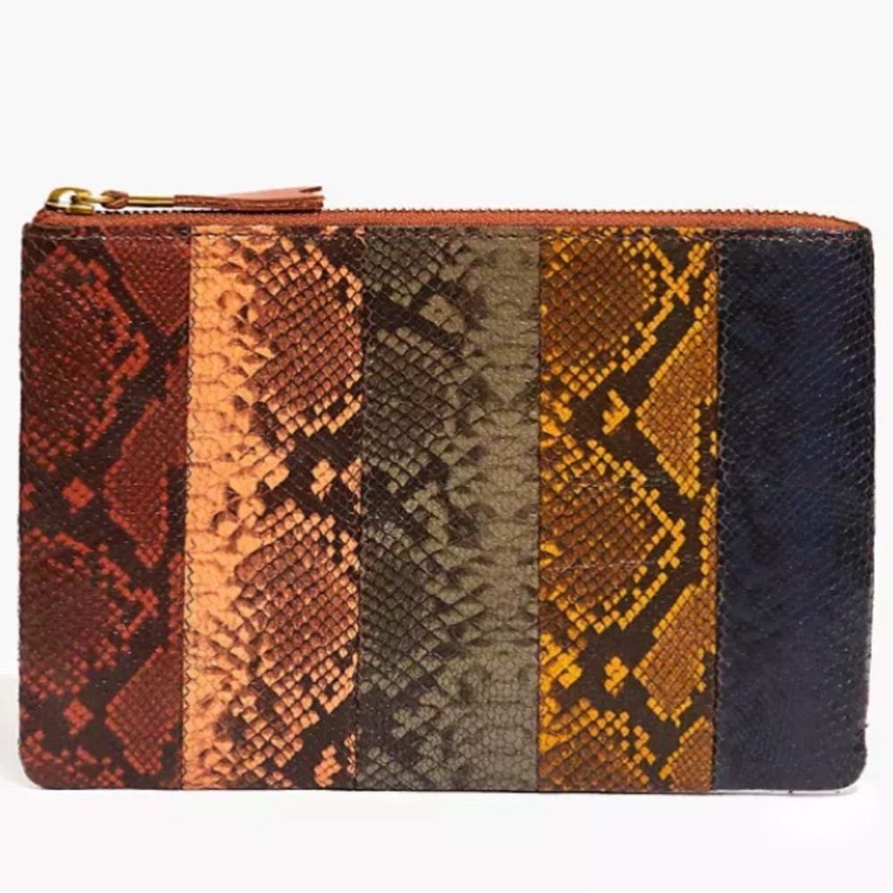 Madewell Snake Embossed Leather Pouch Clutch. nwot